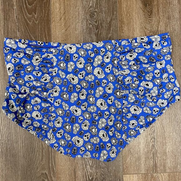 Torrid 5X Skull Day of The Dead Print High-Waist Swim Bottom — Blue Ruched Retro - Picture 3 of 5